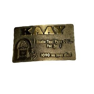 Vintage Lewis Buckles Of Chicago WKAAY FM 1090 Radio‎ Gold Belt Buckle